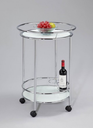 Glass Kitchen Bar Cart - STR003 | , safty white glass tiers , chrome metal frame